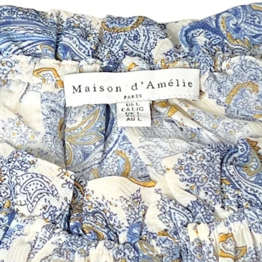 Maison‎ D'Amelie Paisley Sleeveless Ruffle Blouse Top Size Large
